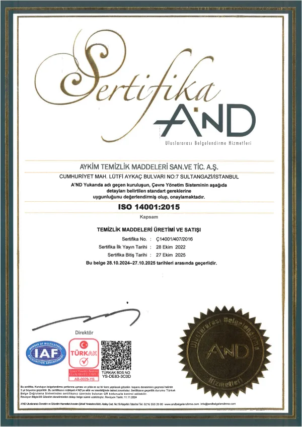 ISO 14001:2015 Çevre Yönetim Sistemi Belgesi