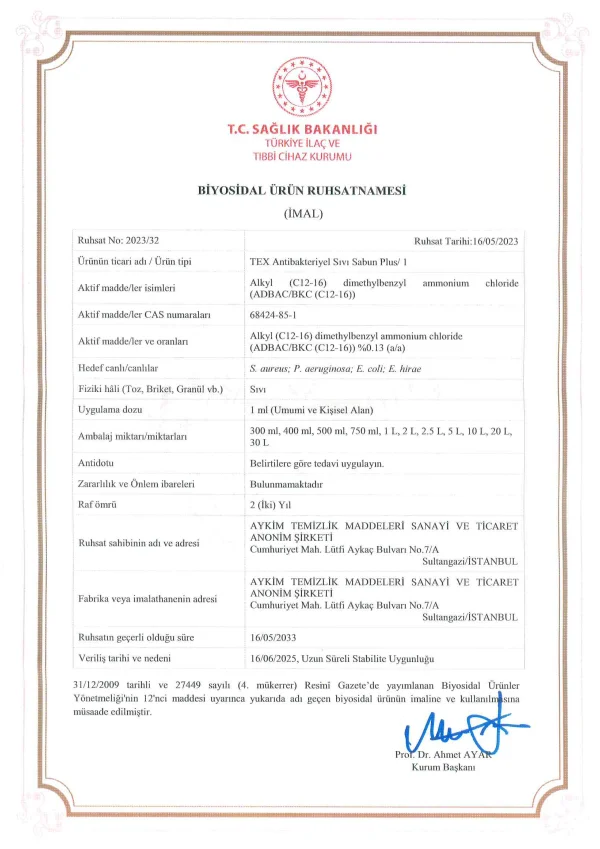 T.C. Sağlık Bakanlığı Biyosidal Ürün Ruhsatnamesi I