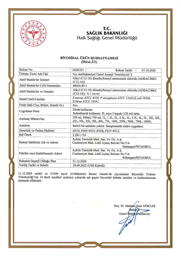 T.C. Sağlık Bakanlığı Biyosidal Ürün Ruhsatnamesi II